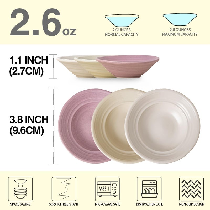 Yeacccng Dipping Sauce Bowls Set of 6, Small Ceramic Dish for Kitchen, 3.8 Inch Three Colors Decorative Bowls, Small Dipping Bowls for Appetizers and Various Seasonings - Image 2
